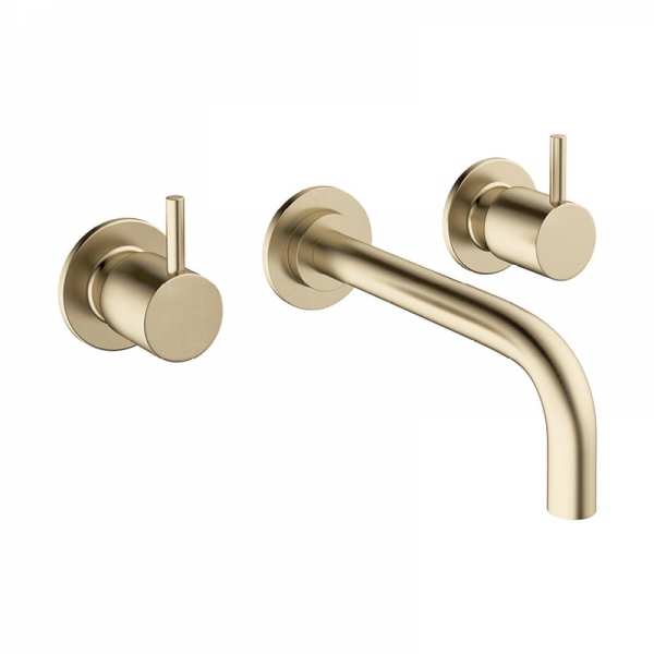 Crosswater MPRO Brushed Brass Twin Lever Wall Mounted 3 Hole Basin Tap PRO130WNF