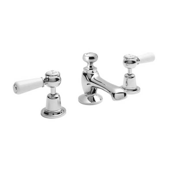 Hudson Reed White Topaz With Lever 3 Tap Hole Basin Mixer BC307DL