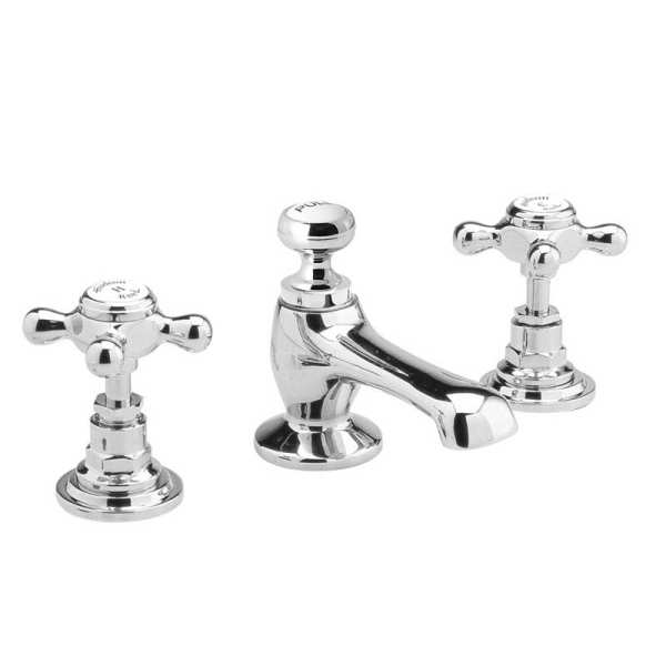 Hudson Reed White Topaz With Crosshead 3 Tap Hole Basin Mixer BC307HX