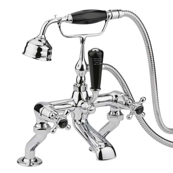 Hudson Reed Black Topaz With Crosshead Deck Mounted Bath Shower Mixer Tap BC404DX