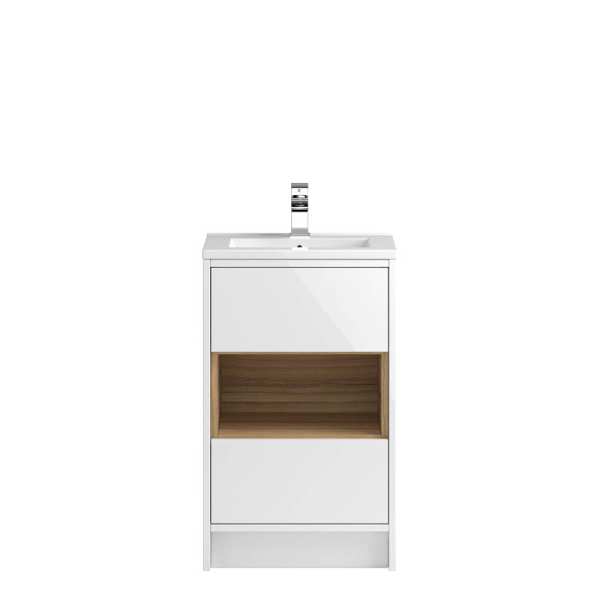 Hudson Reed Coast White Gloss Floor Standing 500mm Cabinet and Basin CST974E