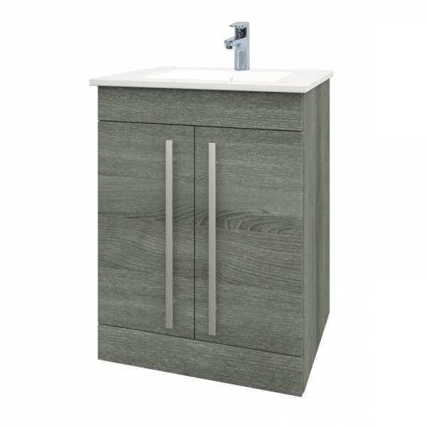 Kartell Purity 600mm Floor Standing 2 Door Unit Grey Ash with Ceramic Basin FUR004PU FUR057PU