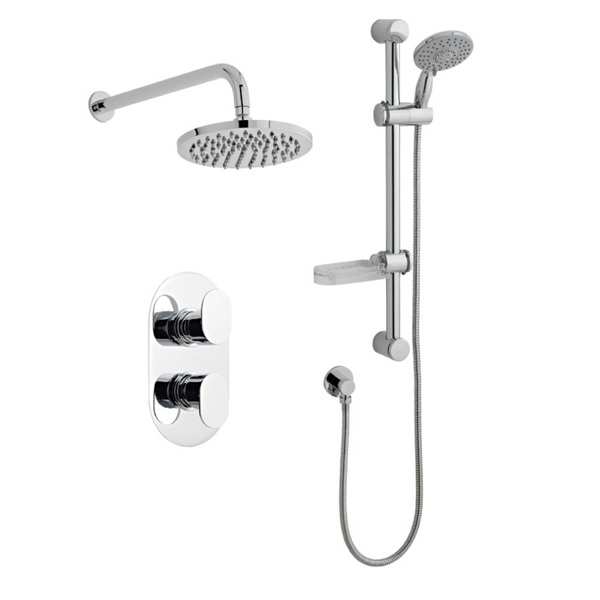 Kartell Logik Thermostatic Concealed Shower with Adjustable Slide Rail Kit and Overhead Drencher Chrome SHO021LO SHO080DE SHO092OE SHO083DE