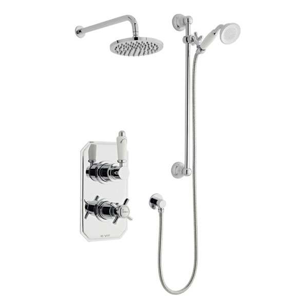 Kartell Klassique Thermostatic Concealed Shower with Adjustable Slide Rail Kit and Overhead Drencher Chrome SHO043KL SHO100SR SHO092OE SHO083DE