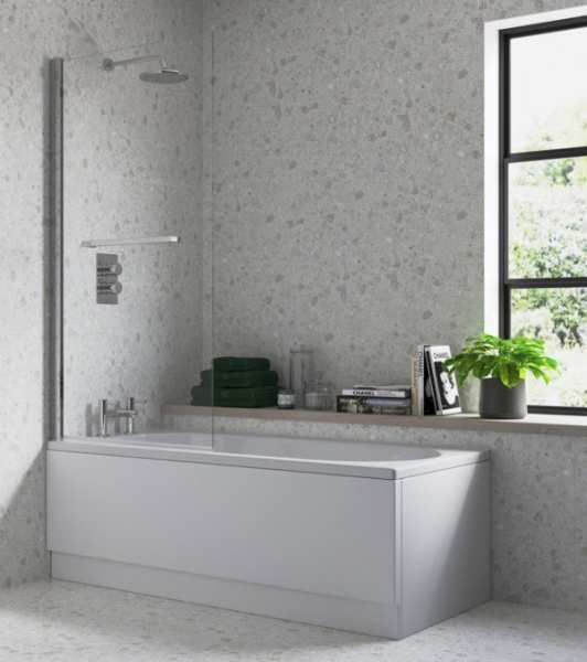 Moods 800mm Single Straight Edge Bath Screen With Rail