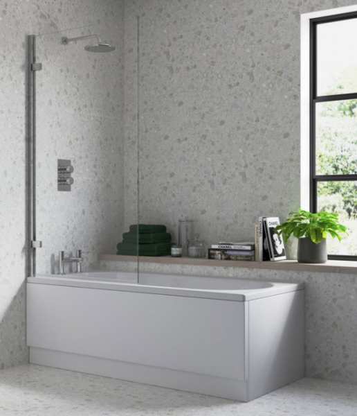 Moods 850mm Hinged Straight Edge Bath Screen