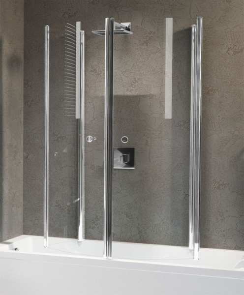 Novellini Aurora 4 Two Section Folding Bath Screen Chrome Finish  1500mm x 800mm