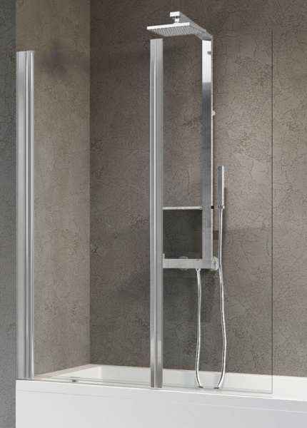 Novellini Aurora 2 Two Hinged Bath Screen SILVER Finish AQUA Glass 1500mm x 1200mm