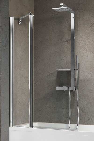 Novellini Aurora 3 Hinged Bath Screen With Fixed Panel SILVER Finish CLEAR Glass 1500mm x 980mm