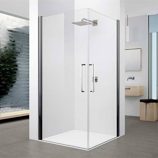 Novellini Young 2G 950 Corner Entry Hinged Shower Enclosure Chrome Finish