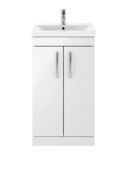 Nuie Athena Gloss White Floor Standing 500mm Cabinet and Basin 1 ATH006A