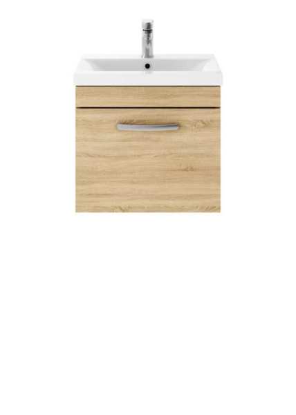 Nuie Athena Natural Oak Wall Hung 500mm Cabinet and Basin 2 ATH010B