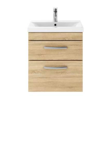 Nuie Athena Natural Oak Wall Hung 500mm Cabinet and Basin 2 ATH017B