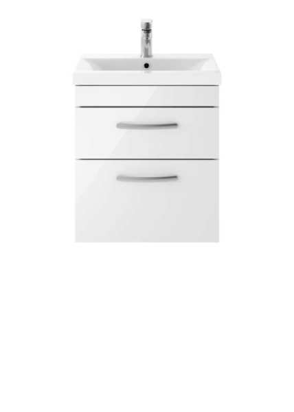Nuie Athena Gloss White Wall Hung 500mm Cabinet and Basin 1 ATH020A