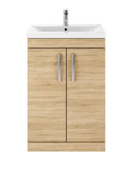 Nuie Athena Natural Oak Floor Standing 600mm Cabinet and Basin 2 ATH024B