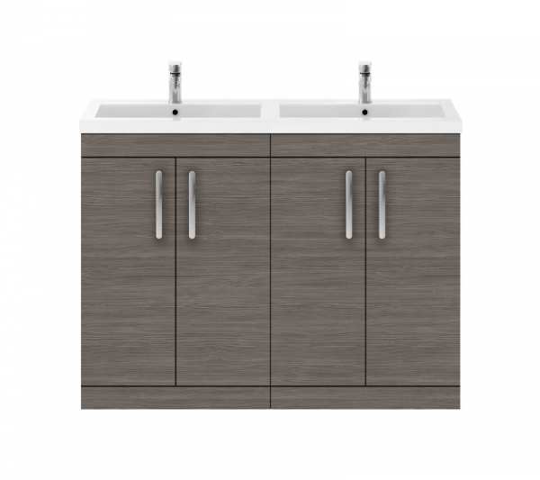 Nuie Athena Grey Avola Floor Standing 1200mm Cabinet and Double Basin ATH025C