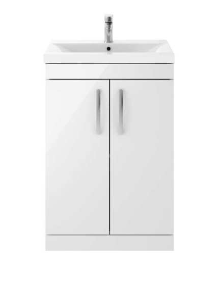 Nuie Athena Gloss White Floor Standing 600mm Cabinet and Basin 2 ATH027B