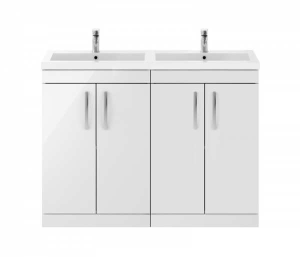 Nuie Athena Gloss White Floor Standing 1200mm Cabinet and Double Basin ATH027C