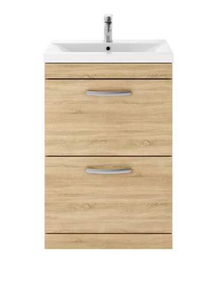 Nuie Athena Natural Oak Floor Standing 600mm Cabinet and Basin 2 ATH031B