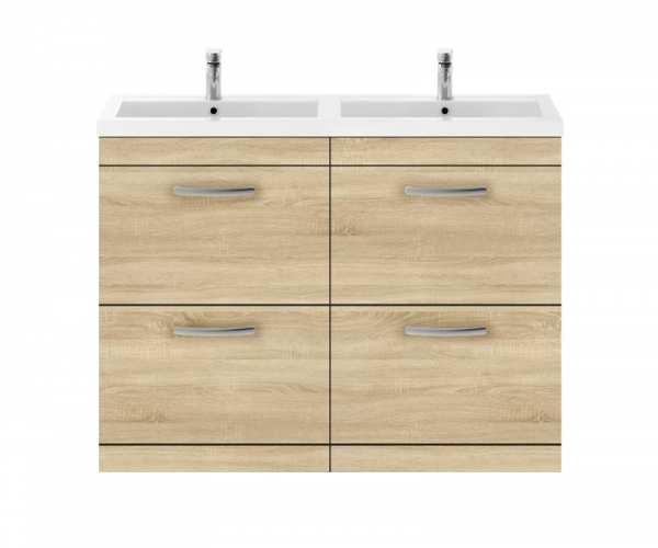 Nuie Athena Natural Oak Floor Standing 1200mm Cabinet and Double Basin ATH031C