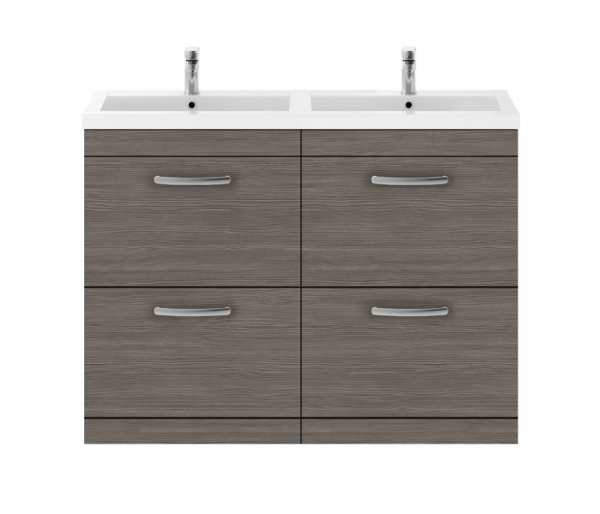 Nuie Athena Grey Avola Floor Standing 1200mm Cabinet and Double Basin ATH032C
