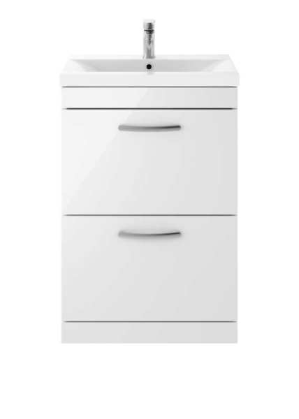 Nuie Athena Gloss White Floor Standing 600mm Cabinet and Basin 2 ATH034B