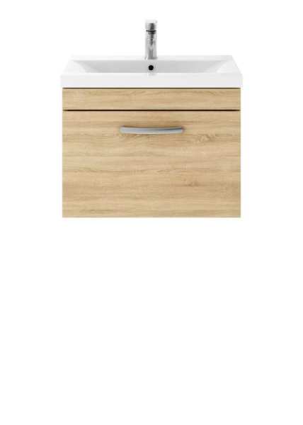 Nuie Athena Natural Oak Wall Hung 600mm Cabinet and Basin 2 ATH038B