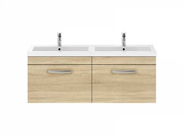 Nuie Athena Natural Oak Wall Hung 1200mm Cabinet and Double Basin ATH038C