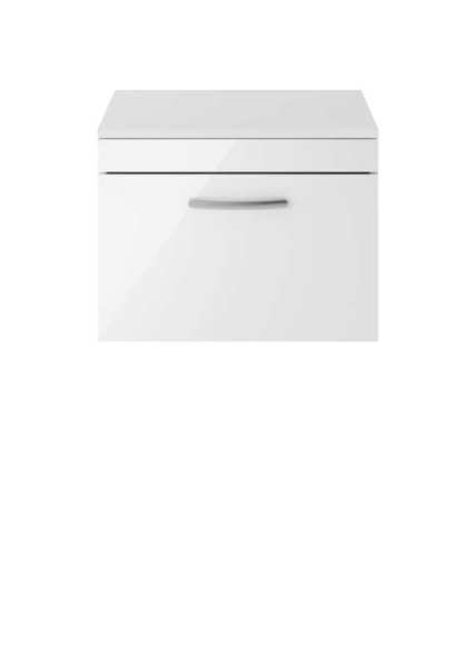 Nuie Athena Gloss White Wall Hung 600mm Cabinet and Worktop ATH041W