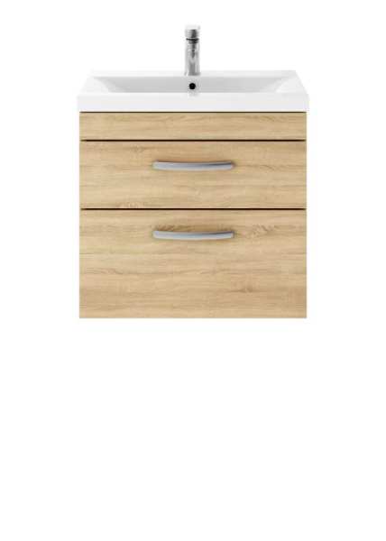 Nuie Athena Natural Oak Wall Hung 600mm Cabinet and Basin 2 ATH045B