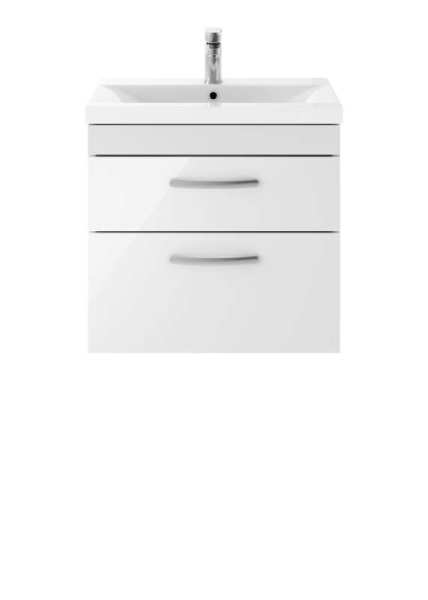 Nuie Athena Gloss White Wall Hung 600mm Cabinet and Basin 2 ATH048B