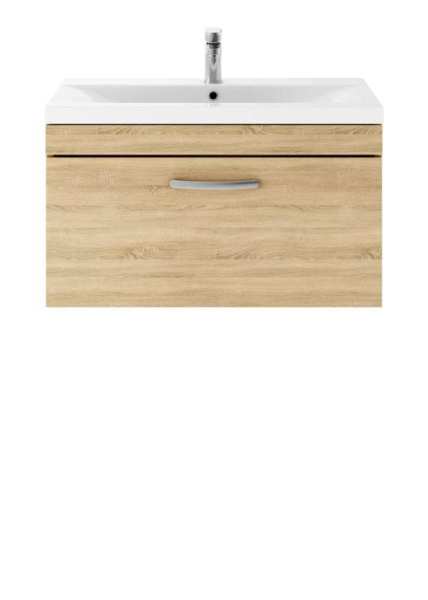 Nuie Athena Natural Oak Wall Hung 800mm Cabinet and Basin 2 ATH059B