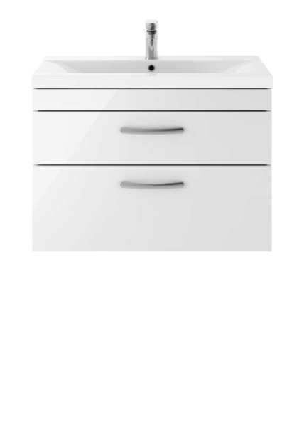 Nuie Athena Gloss White Wall Hung 800mm Cabinet and Basin 1 ATH069A
