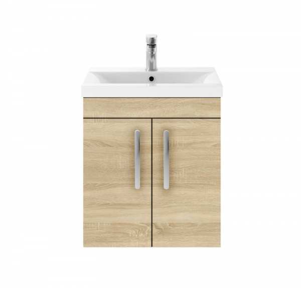 Nuie Athena Natural Oak Wall Hung 500mm Cabinet and Basin 2 ATH084B