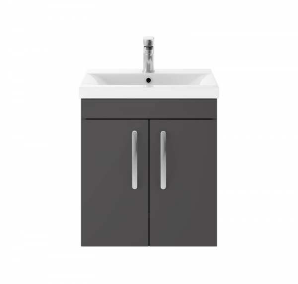 Nuie Athena Gloss Grey Wall Hung 500mm Cabinet And Basin 2 ATH087B