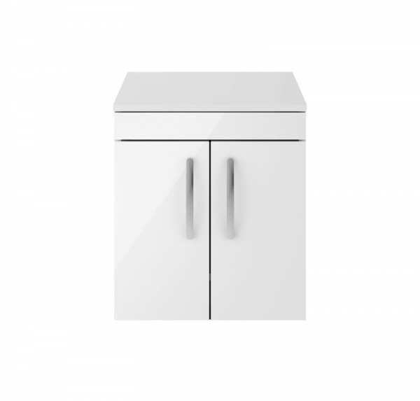 Nuie Athena Gloss White Wall Hung 500mm Cabinet And Worktop ATH088W
