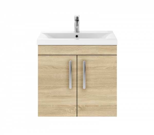 Nuie Athena Natural Oak Wall Hung 600mm Cabinet and Basin 2 ATH091B