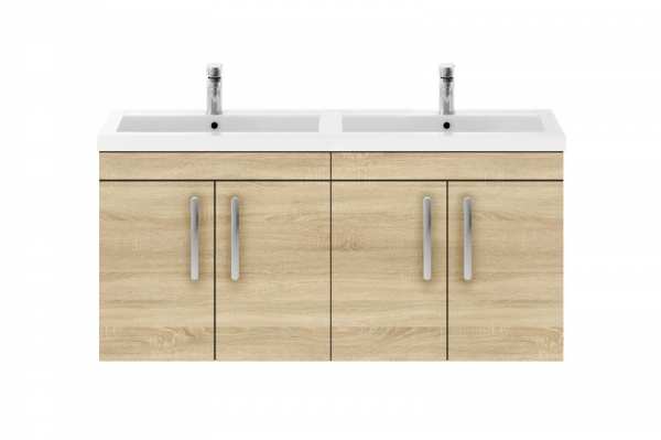 Nuie Athena Natural Oak Wall Hung 1200mm Cabinet and Double Basin ATH091C