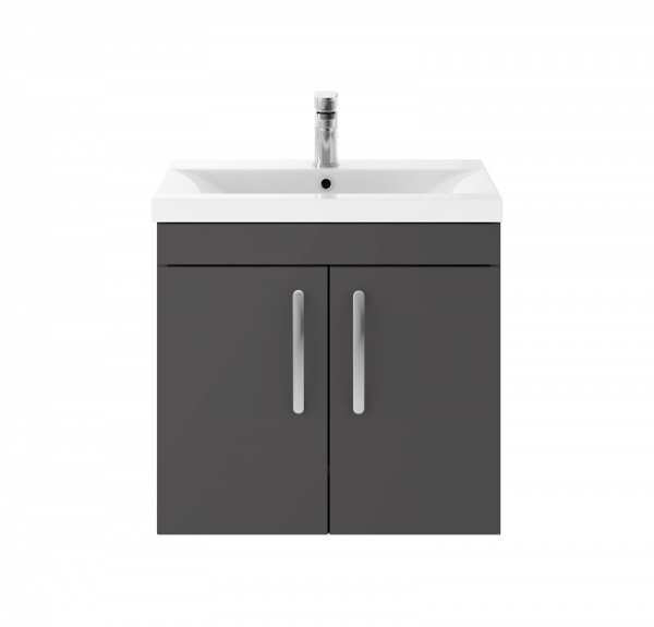 Nuie Athena Gloss Grey Wall Hung 600mm Cabinet And Basin 2 ATH094B