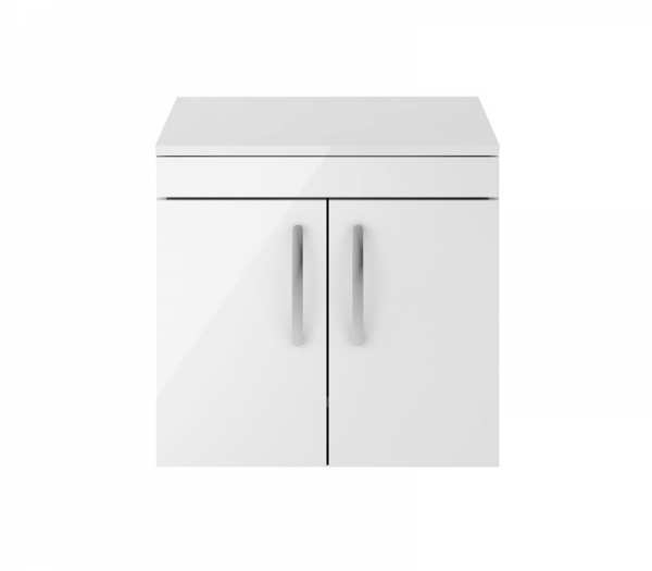 Nuie Athena Gloss White Wall Hung 600mm Cabinet And Worktop ATH095W