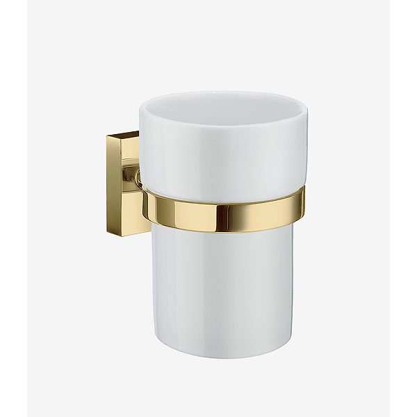 Smedbo House Porcelain Tumbler & Holder Polished Brass