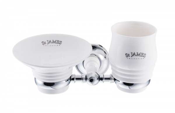 St James Porcelain Soap Dish and Tumbler  with Holder SJ625