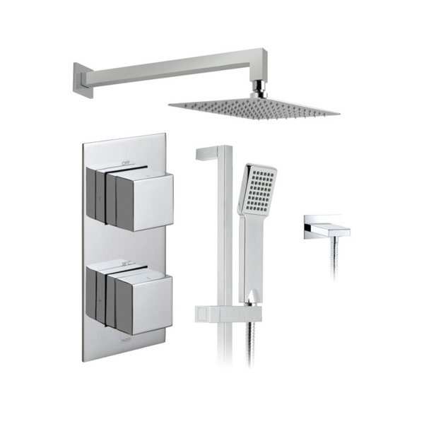 Vado Tablet 2 Outlet Concealed Thermostatic Shower Valve with Fixed Shower Head and Slide Rail Shower Kit TAB1720NOTV2CP
