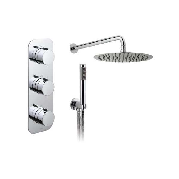 Vado Tablet 2 Outlet Concealed Thermostatic Valve with Fixed Shower Head and Slide Rail Shower Kit