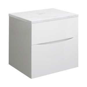 Crosswater Glide II 50 Two Drawer White Gloss Vanity Unit PLUS Carrara Marble Worktop GL5000DWG+ GL5000TMC