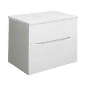 Crosswater Glide II 70 Two Drawer White Gloss Vanity Unit PLUS Carrara Marble Worktop GL7000DWG+ GL7000TMC