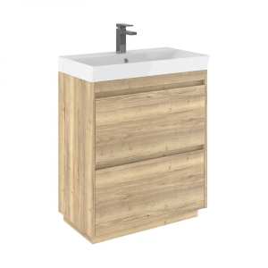 Crosswater Zion 70 Double Drawer Windsor Oak Vanity Unit PLUS CERAMIC Basin ZI7000DWO ZI0711SCW