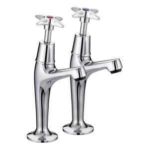 Bristan 5412 Cross Top High Neck Pillar Kitchen Taps Chrome Plated VAX HNK C