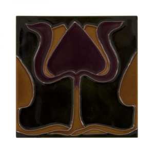 Carron Set of 10 Burgundy and Orange Tulip on Green Tiles LGC003