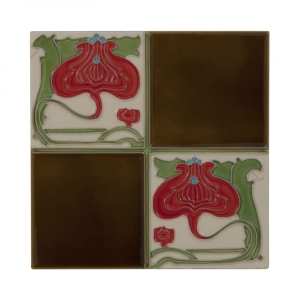 Carron Set of 10 Quarter Burgundy Flower Brown Quad Tiles LGC029